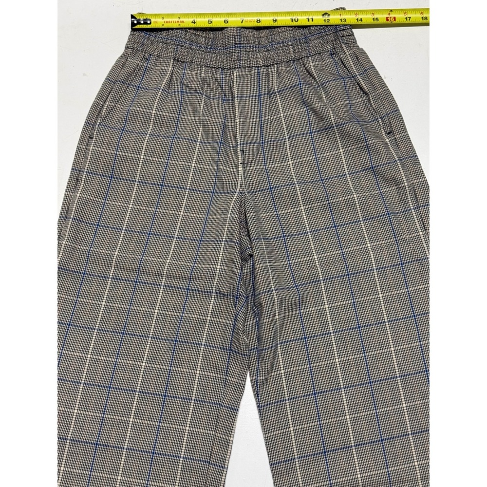 Madewell Glen Plaid Pull On Straight Leg‎ Pants Brown Blue Small Elastic Waist - Picture 2 of 5